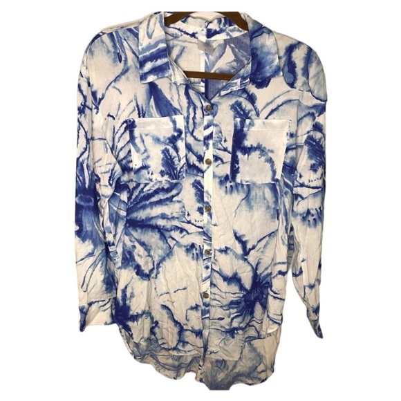 CALIA by Carrie Underwood Tie Dye Button Down Cover Up - Picture 1 of 11